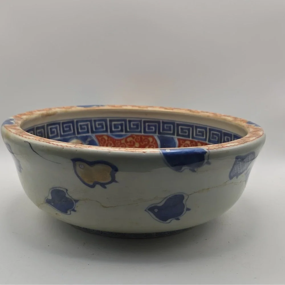 Antique Japanese Imari Porcelain Bowl Hawk Falcon Meiji Edo 19th C As Is Cracked